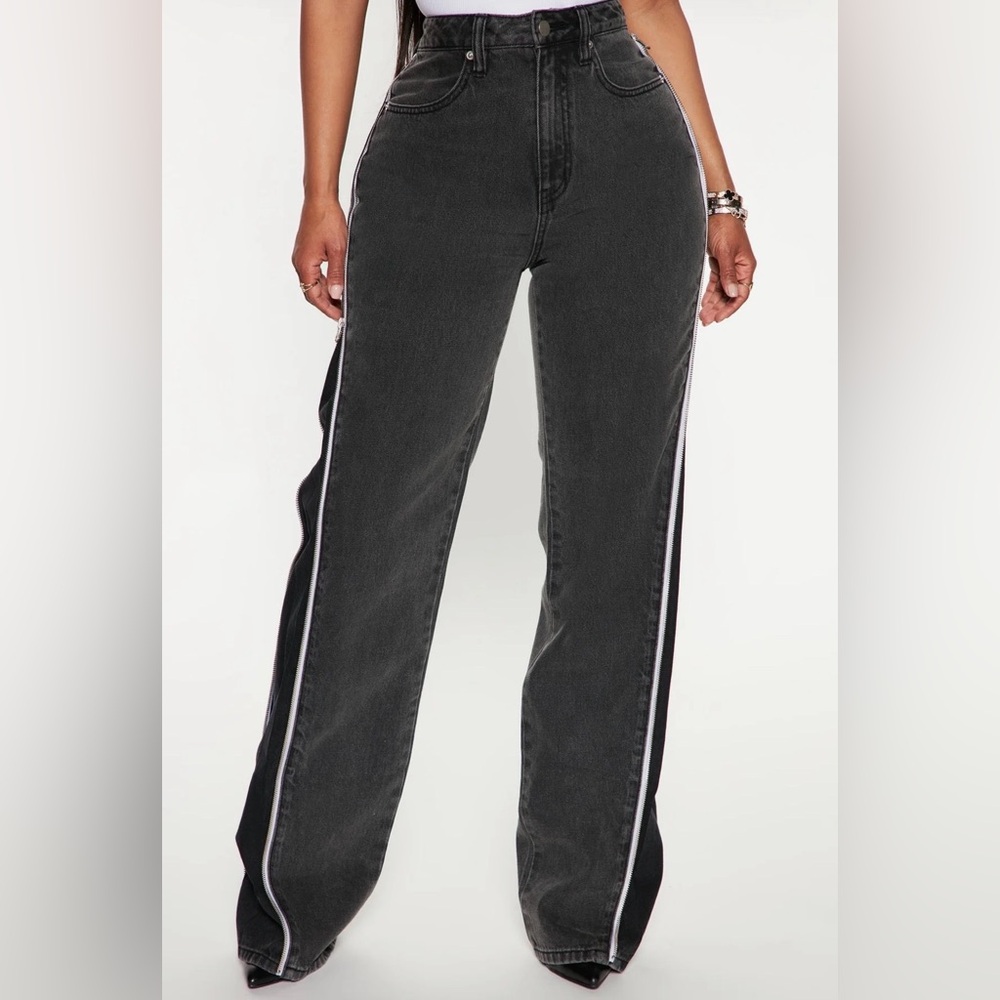 Fashion Nova Black Jeans with White Side Stripe